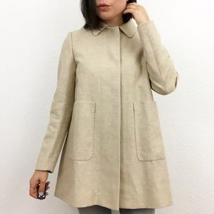 Zara Tan Cream Linen Flared Fit Swing Peacoat